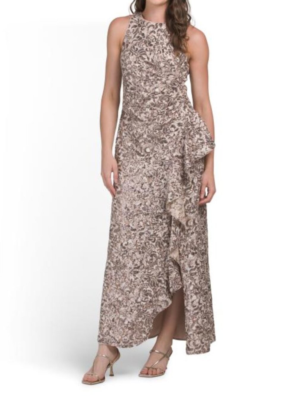 ALEX EVENINGS Petite Corded Sequin Lace Dress With Cascade Detail